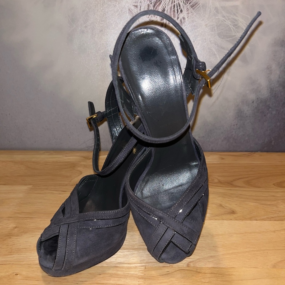 Prada Gray Leather Heels Sz 36 Women's Suede